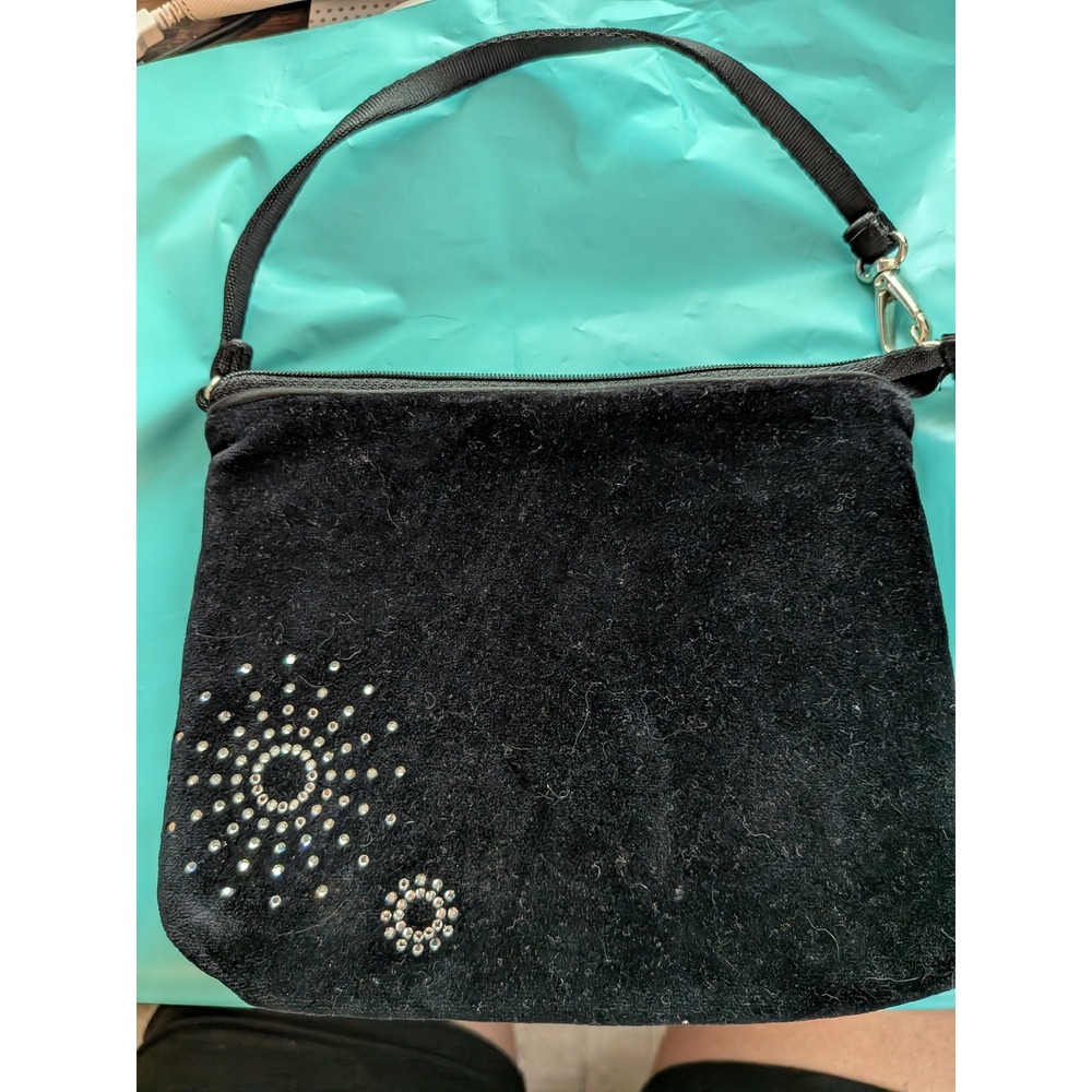 Black Velvet Rhinestone Sunburst Mini Shoulder Bag Y2K Celestial Evening Purse